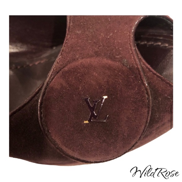 LOUIS VUITTON Aubergine Purple Suede Chelsea Peep-Toe Pumps Size 36.5 - Picture 8 of 16